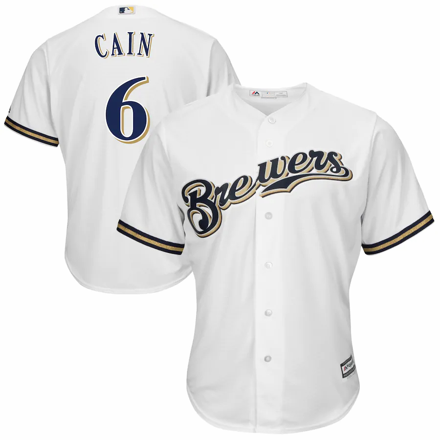 Lorenzo Cain Milwaukee Brewers Majestic Official Cool Base Player Jersey – White