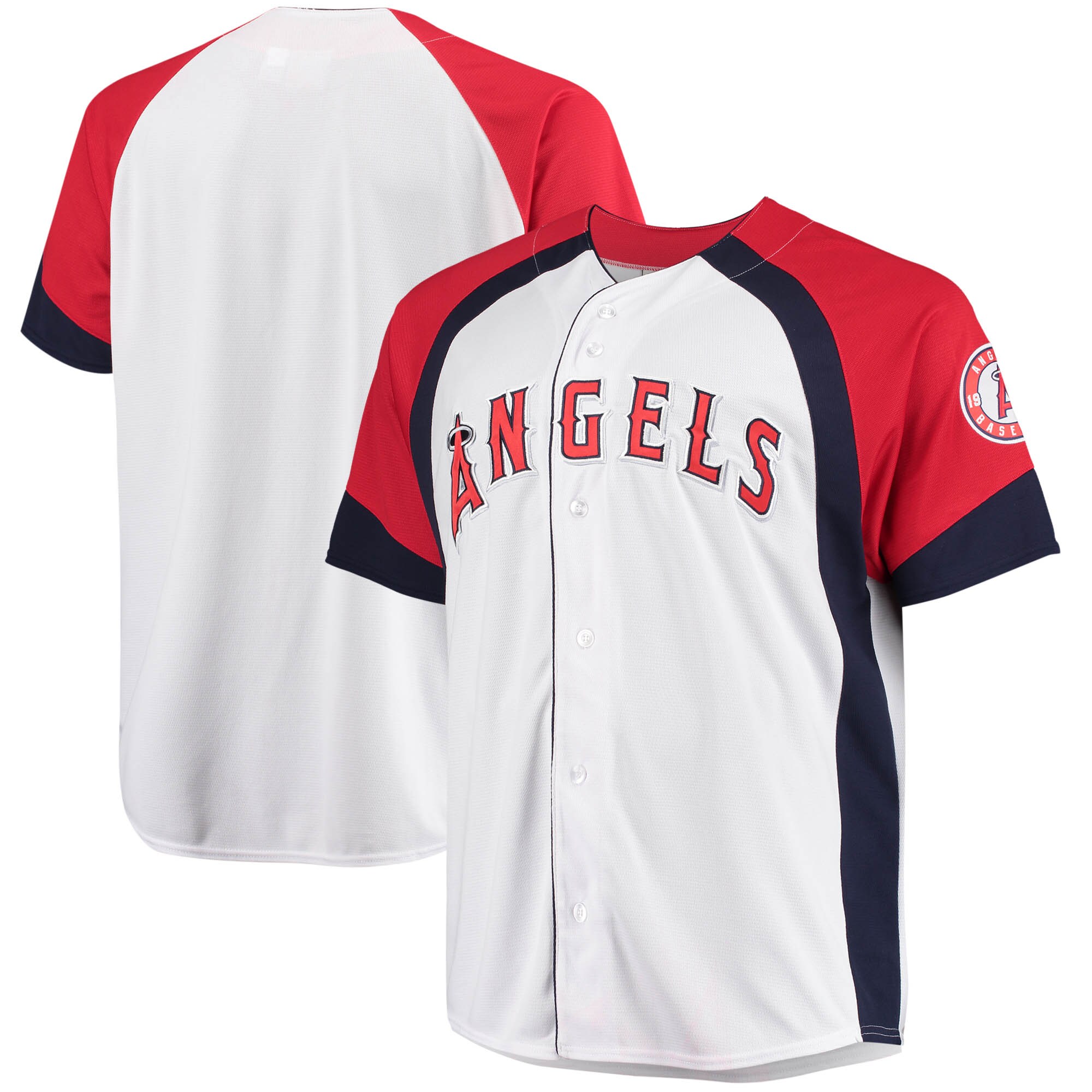 Alternative view of Los Angeles Angels Big & Tall Colorblock Full-snap Jersey - White/red