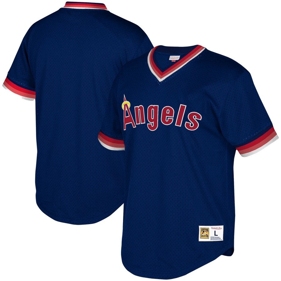 Los Angeles Angels Mitchell & Ness Youth Cooperstown Collection Mesh Wordmark V-neck Jersey - Navy