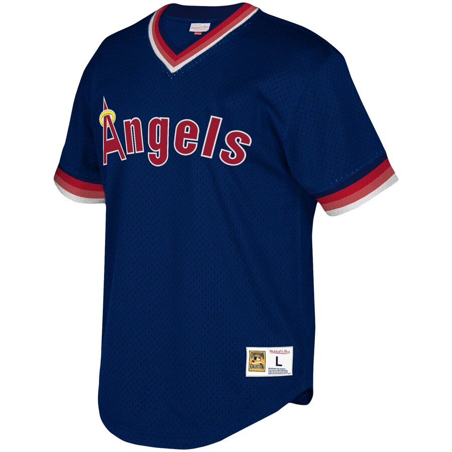 Alternative view of Los Angeles Angels Mitchell & Ness Youth Cooperstown Collection Mesh Wordmark V-neck Jersey - Navy