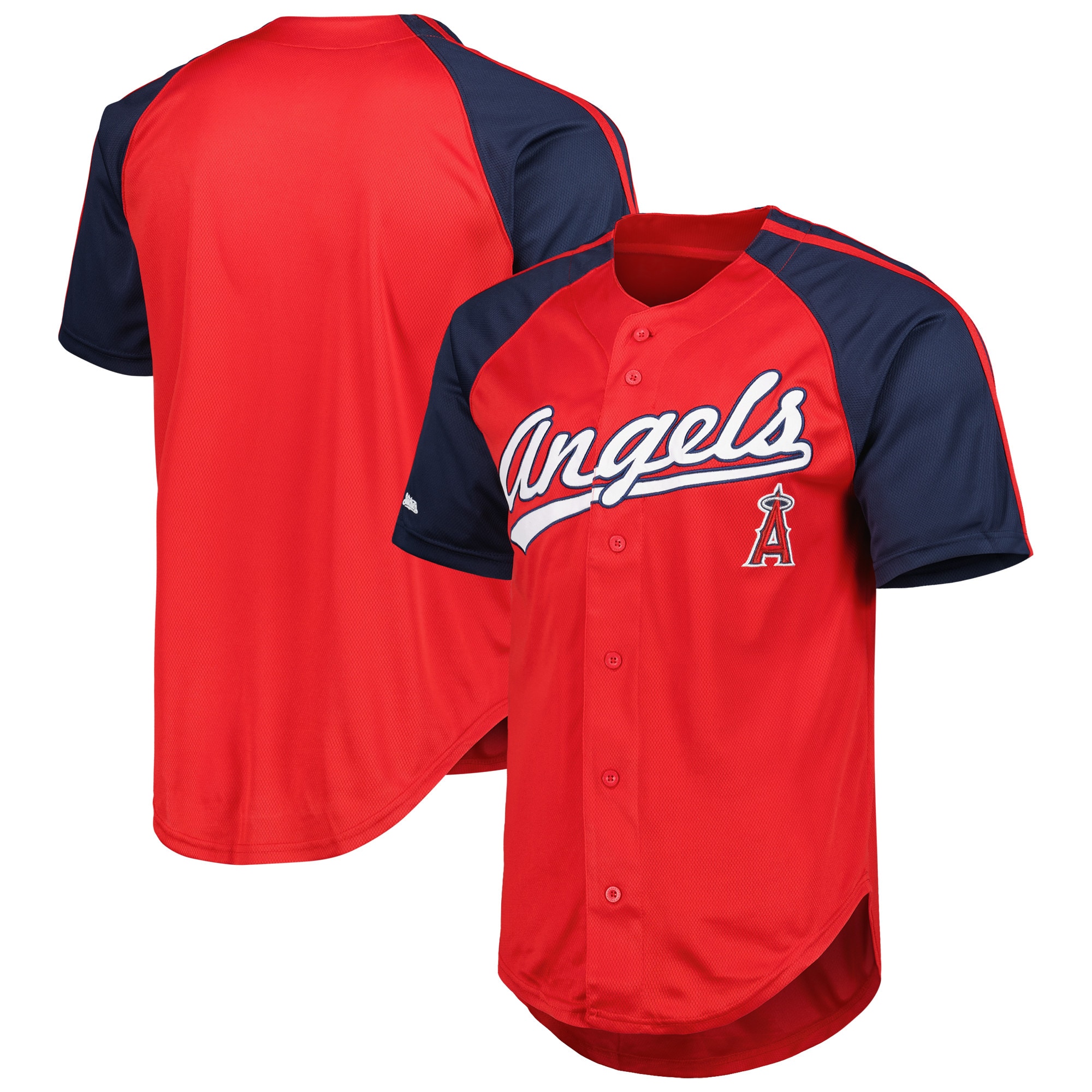 Alternative view of Los Angeles Angels Stitches Button-down Raglan Replica Jersey - Red