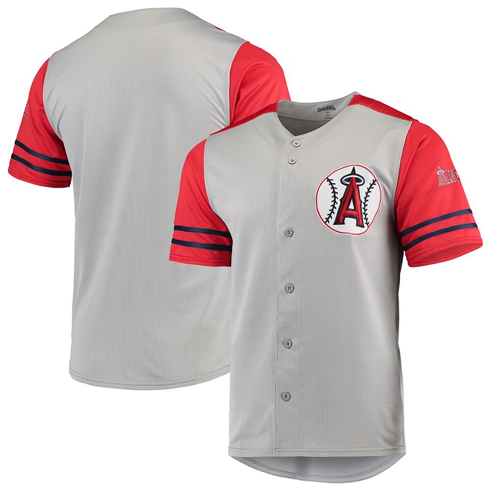 Los Angeles Angels Stitches Button-up Jersey - Gray/red