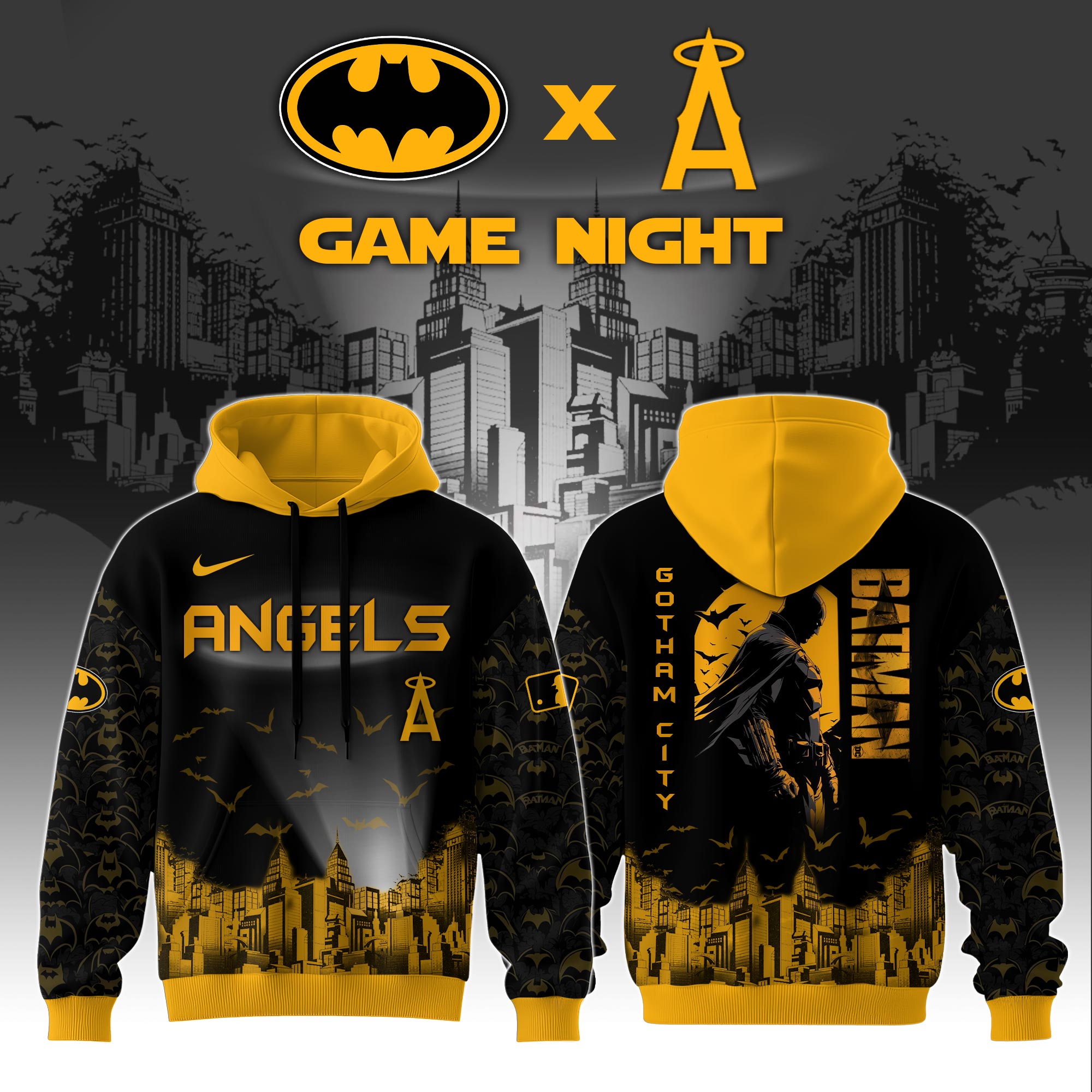 Los Angeles Angels X Dc Batman Game Night 3d Custom Hoodie