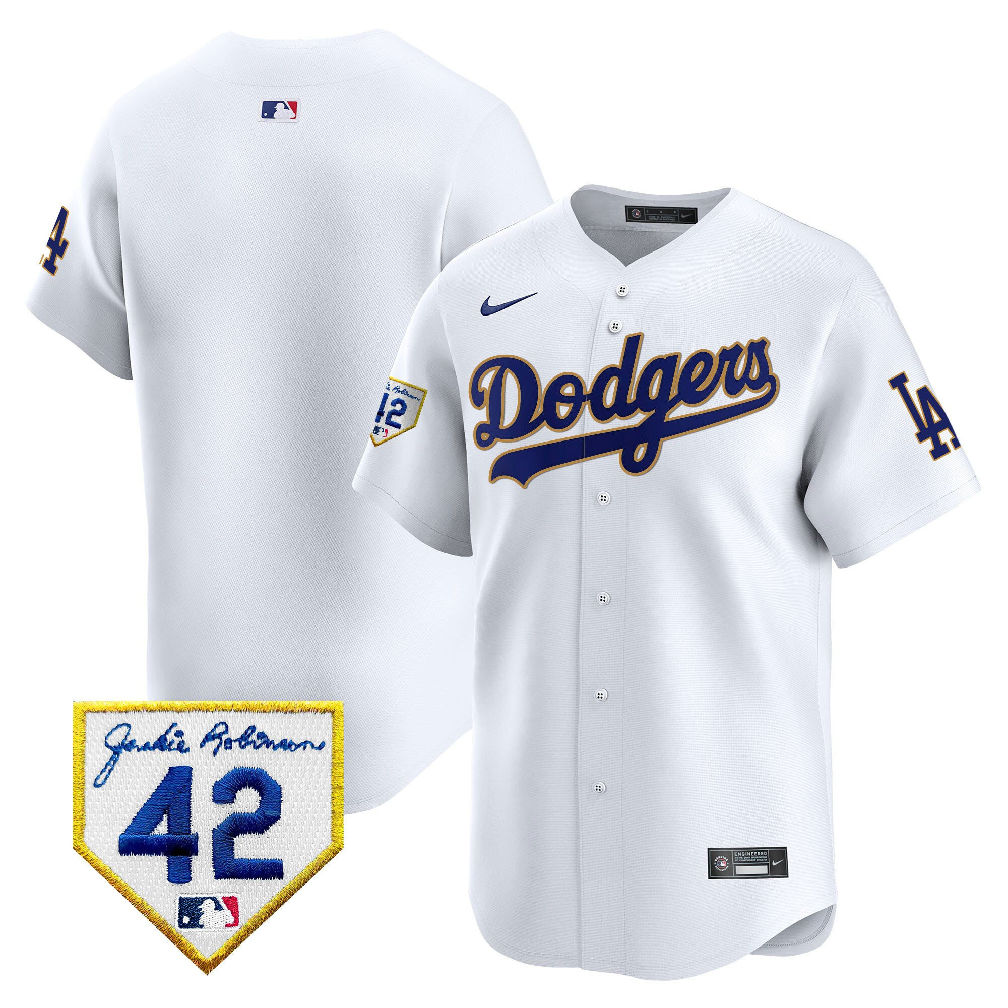 Los Angeles Dodgers 2024 Jackie Robinson Patch Men Jersey - White 