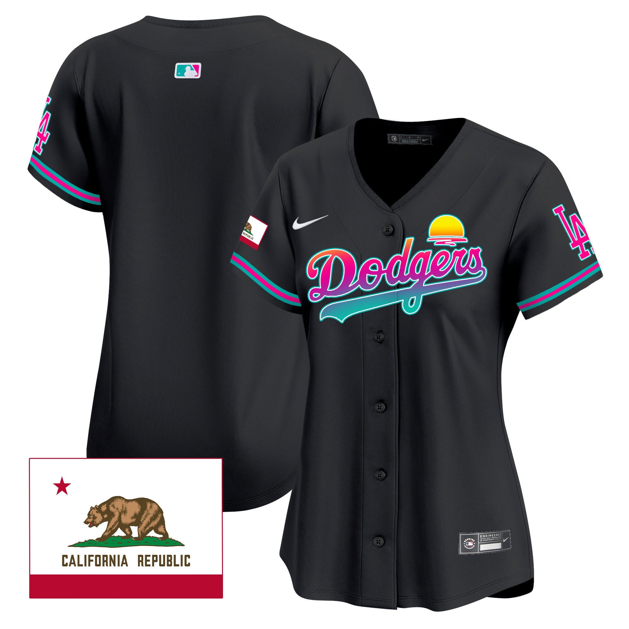 Los Angeles Dodgers 2024 Los Angeles City Style California Republic Patch Women Jersey - Black 