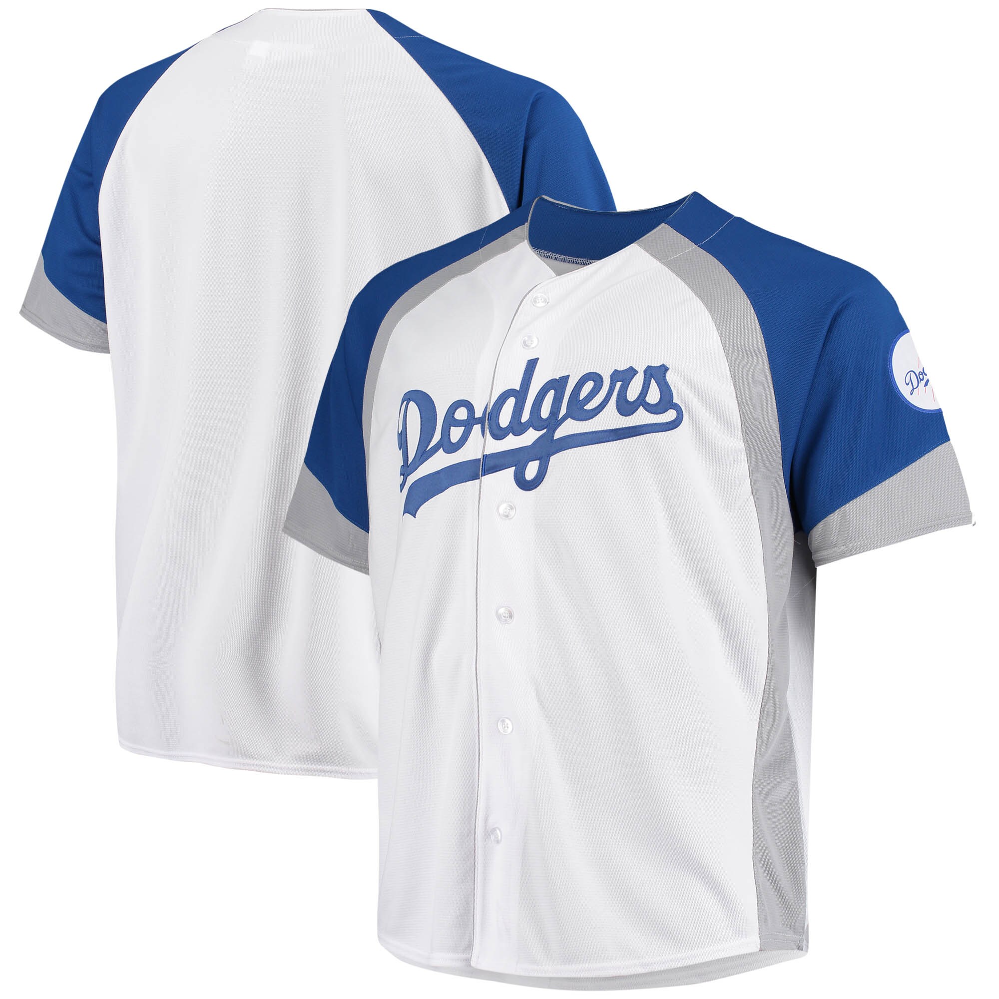 Alternative view of Los Angeles Dodgers Big & Tall Colorblock Full-snap Jersey - White/royal