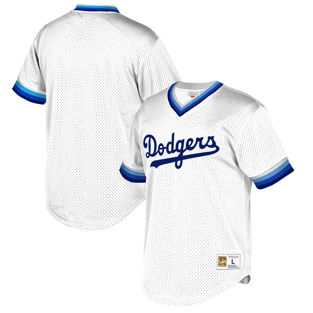 Los Angeles Dodgers Mitchell & Ness Cooperstown Collection Mesh Wordmark V-neck Jersey - White