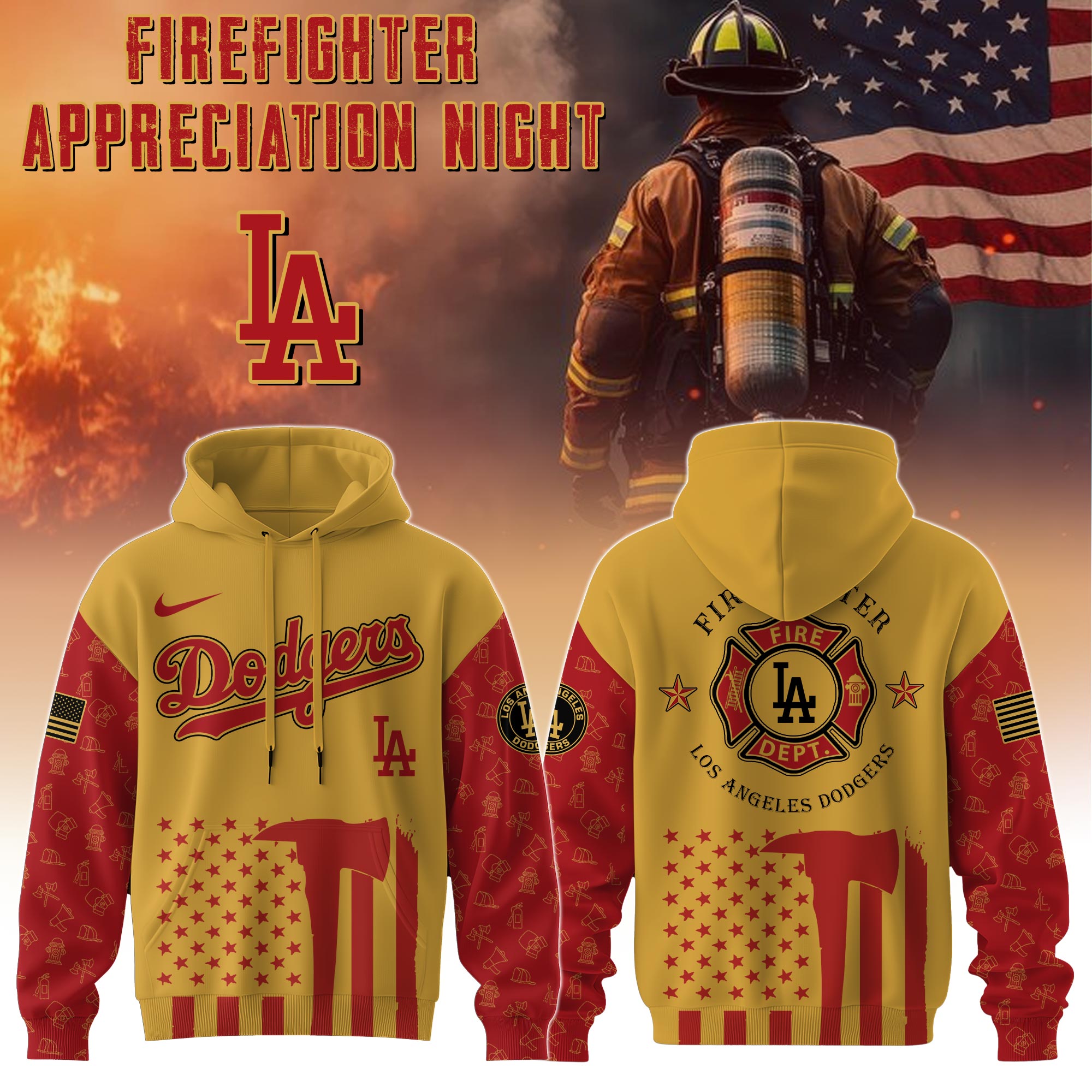 Los Angeles Dodgers Mlb X Firefighter Appreciation Night Special Edition Custom Hoodie 2025