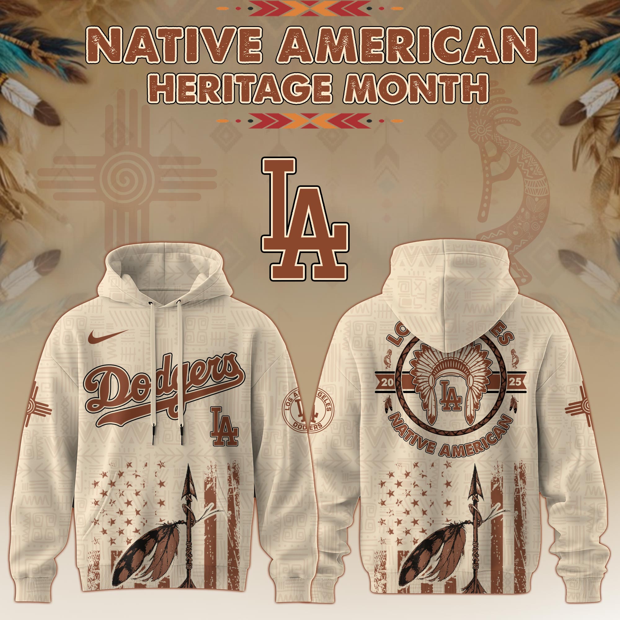 Los Angeles Dodgers Mlb X Native American Heritage Month Mlb Collaboration Custom Hoodie