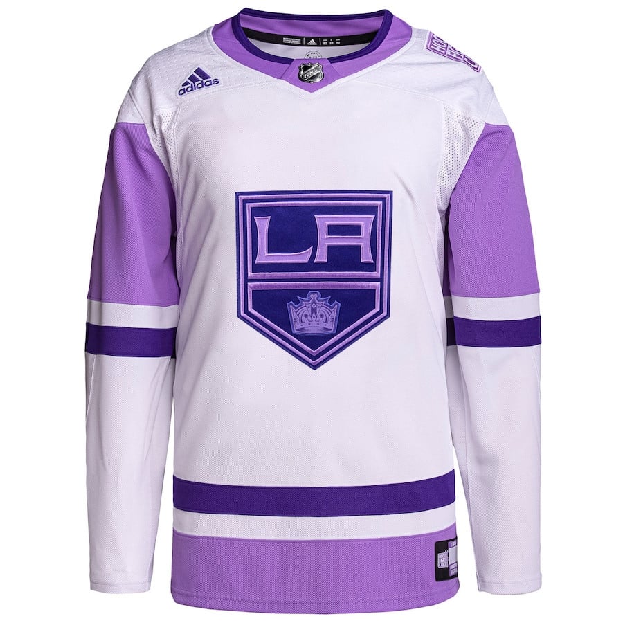 Alternative view of Los Angeles Kings Hockey Fights Cancer Primegreen Custom Men Jersey - White/Purple - JS265 