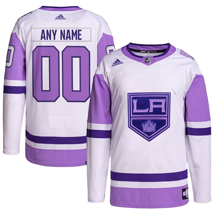 Los Angeles Kings Hockey Fights Cancer Primegreen Custom Men Jersey - White/Purple - JS265 