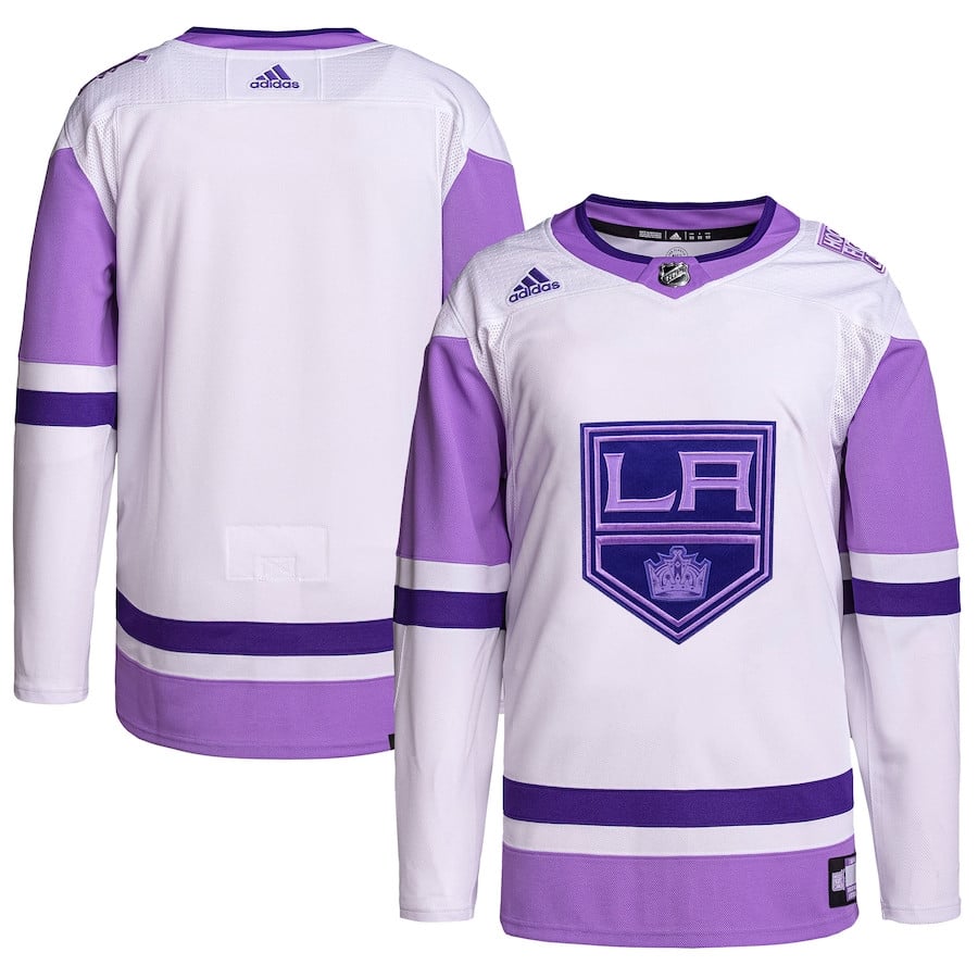 Los Angeles Kings Hockey Fights Cancer Primegreen Men Jersey - White/Purple - JS754 