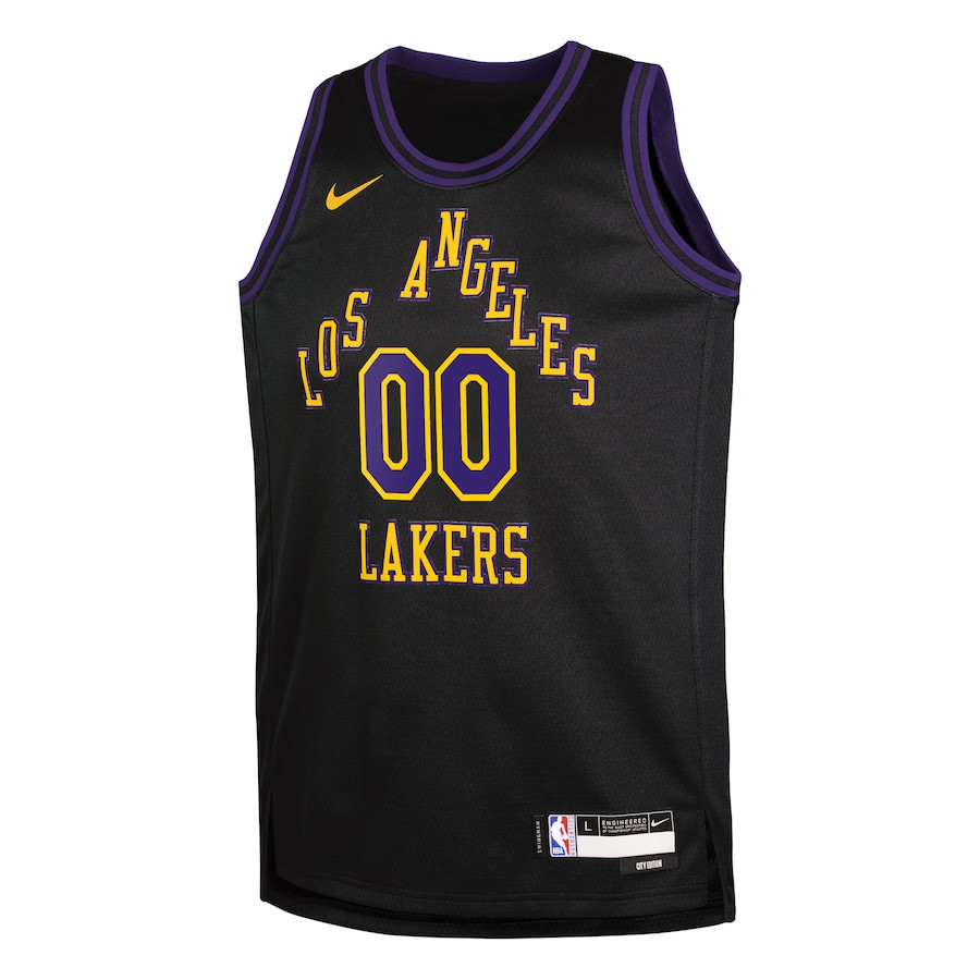 Alternative view of Los Angeles Lakers 2023/24 City Edition Swingman Custom YOUTH Jersey - Black - JS534 