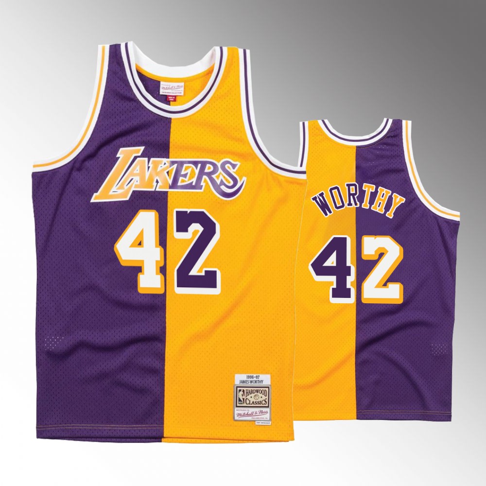 Los Angeles Lakers James Worthy Purple Gold Split Jersey