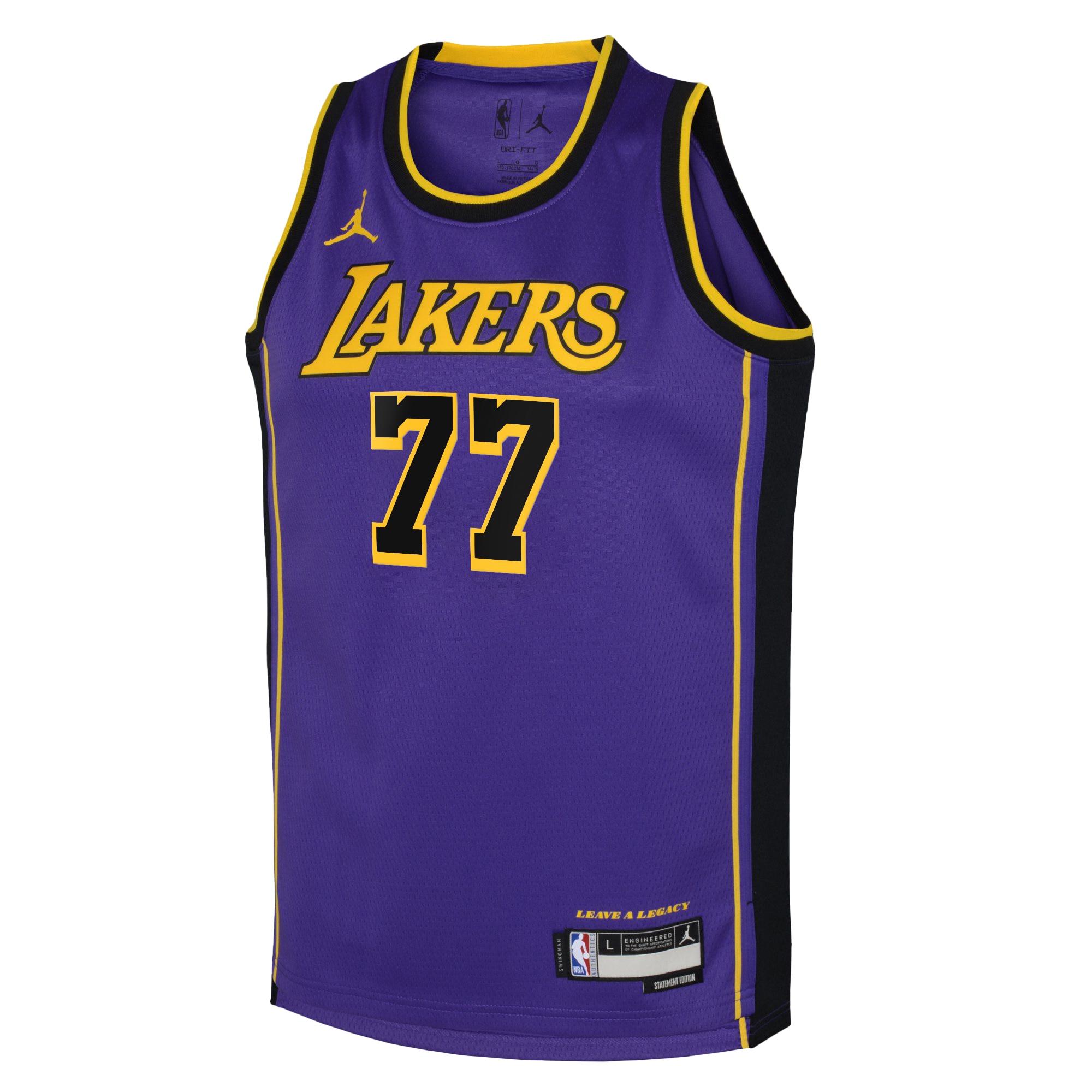 Alternative view of Los Angeles Lakers Jordan Brand Statement Edition Swingman Jersey - Purple - Luka Dončić - Youth - JS504 