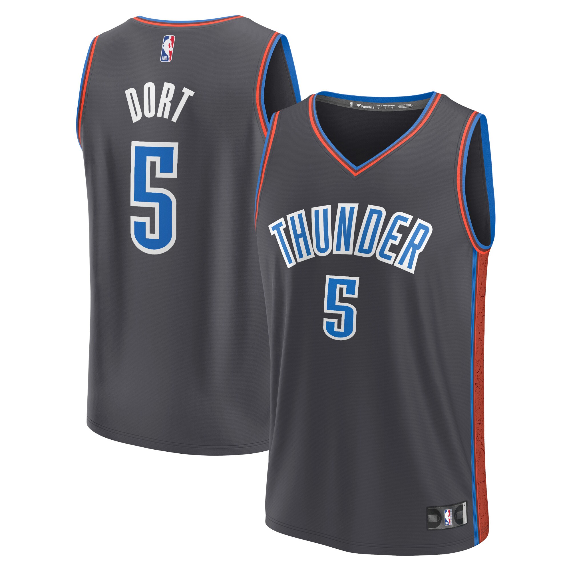 Alternative view of Luguentz Dort Oklahoma City Thunder Fanatics Branded 2022/23 Fastbreak Jersey - City Edition - Anthracite