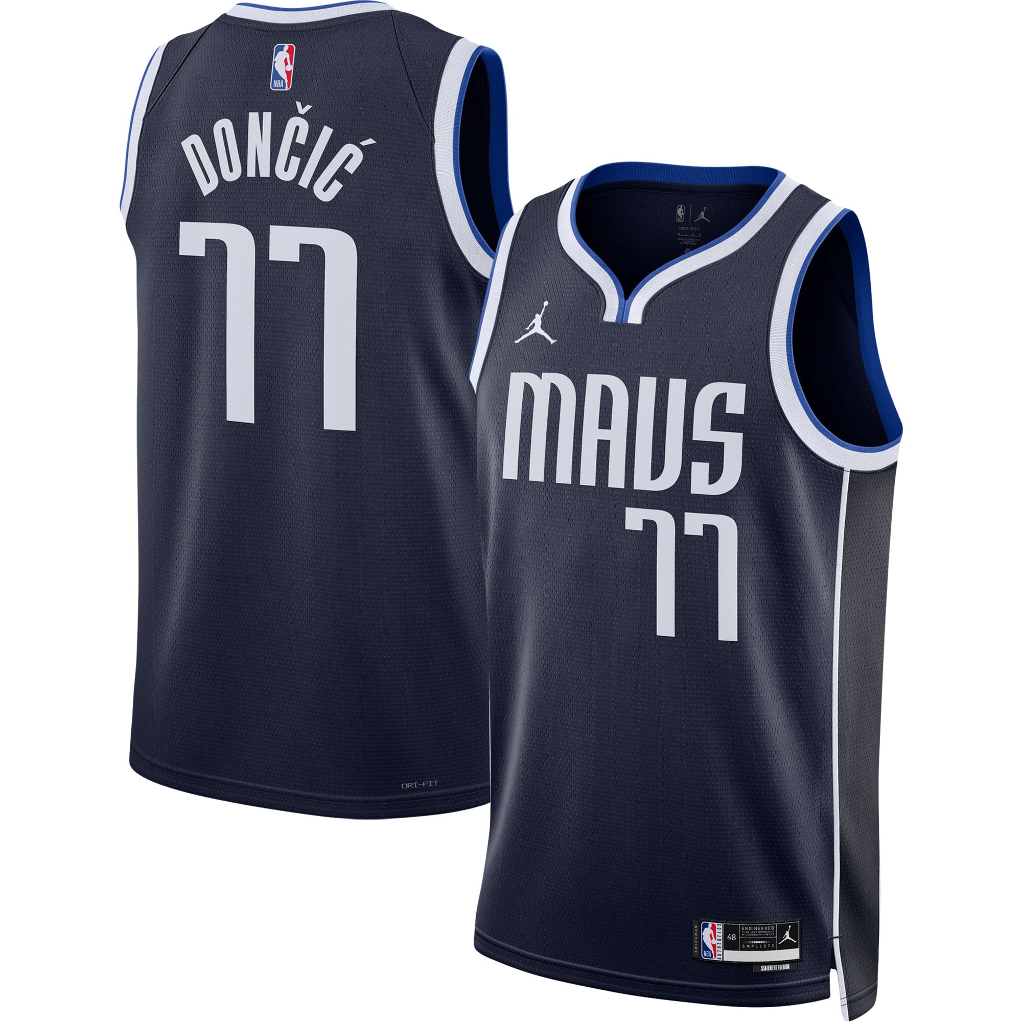 Alternative view of Luka Doncic Dallas Mavericks Jordan Brand Unisex Swingman Jersey - Statement Edition - Navy