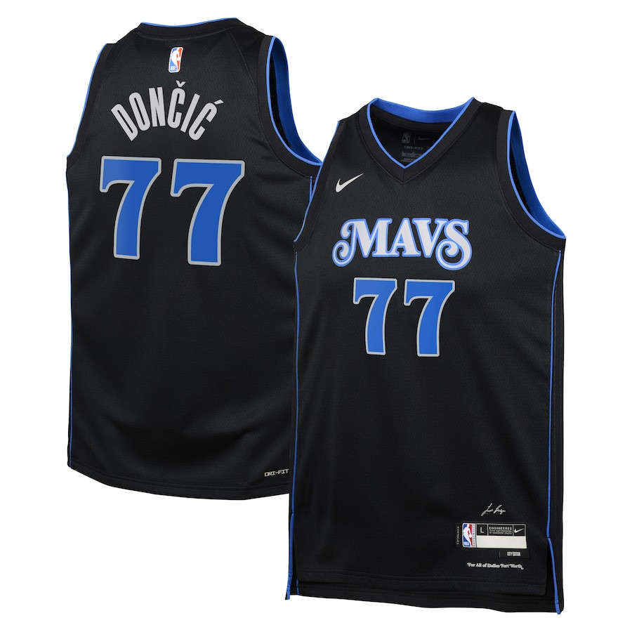 Luka DonÄiÄ‡ 77 Dallas Mavericks 2023/24 City Edition Swingman YOUTH Jersey - Black - JS237 