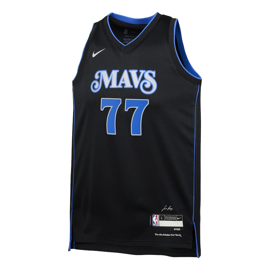 Alternative view of Luka DonÄiÄ‡ 77 Dallas Mavericks 2023/24 City Edition Swingman YOUTH Jersey - Black - JS237 