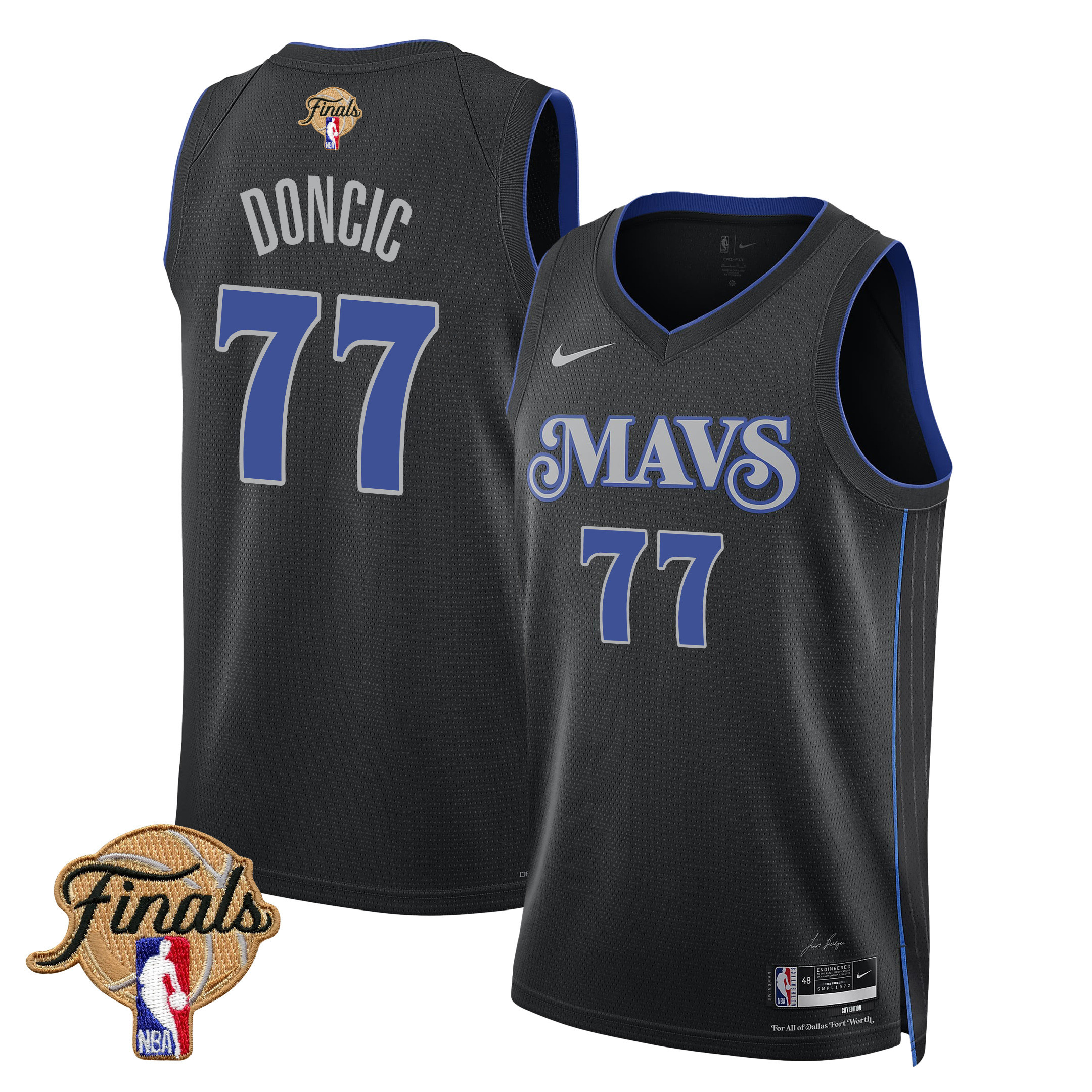 Luka DonÄiÄ‡ 77 Dallas Mavericks 2024 FINALS PATCH Swingman Jersey - City Edition - Black - JS152 