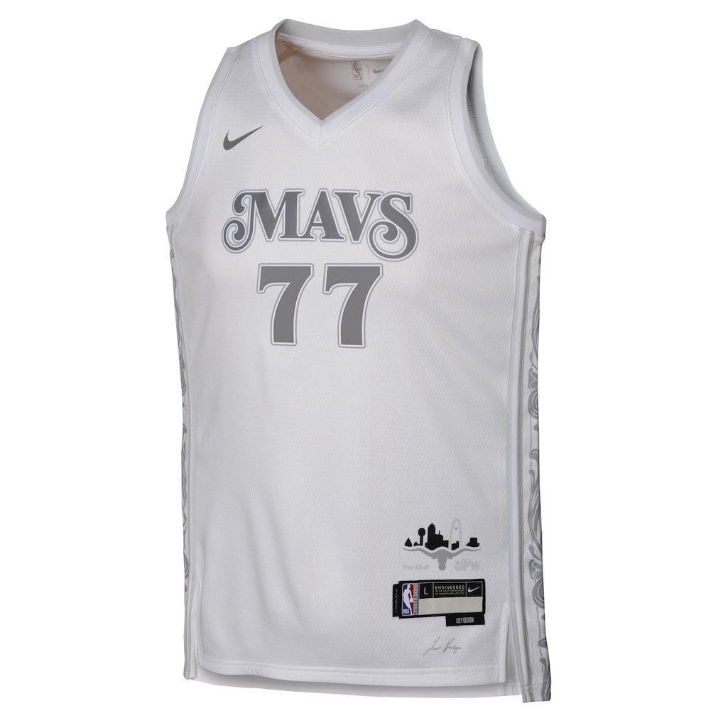 Alternative view of Luka DonÄiÄ‡ 77 Dallas Mavericks 2024/25 Swingman Player YOUTH Jersey - City Edition - White - JS605 