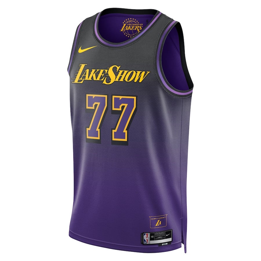 Alternative view of Luka DonÄiÄ‡ 77 Los Angeles Lakers 2024/25 City Edition Swingman Jersey - Purple - JS400 