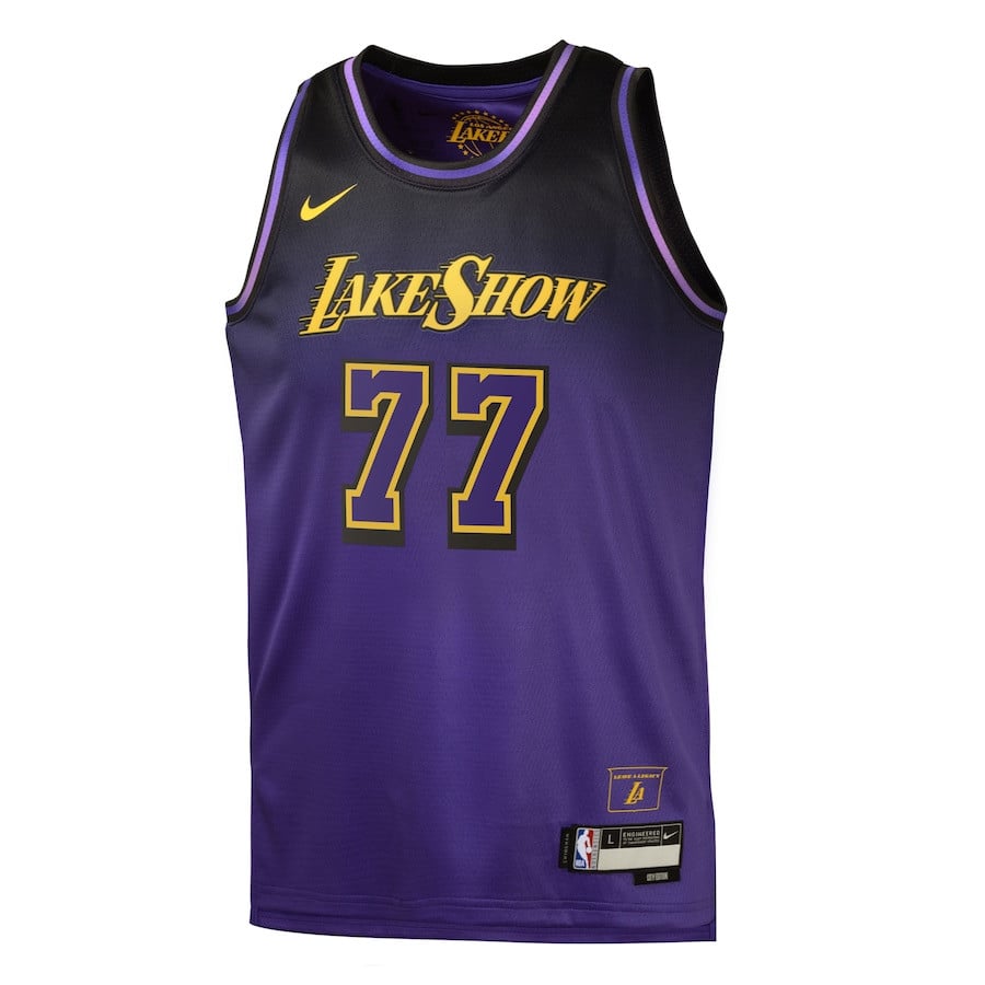 Alternative view of Luka DonÄiÄ‡ 77 Los Angeles Lakers YOUTH 2024/25 Swingman Player Jersey - City Edition - Purple - JS271 