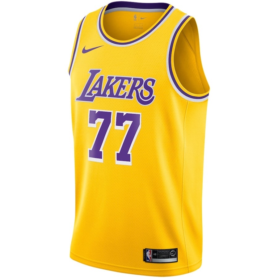 Alternative view of Luka DonÄiÄ‡ 77 Los Angeles Lakers YOUTH 2024/25 Swingman Player Jersey - Icon Edition - Gold - JS380 