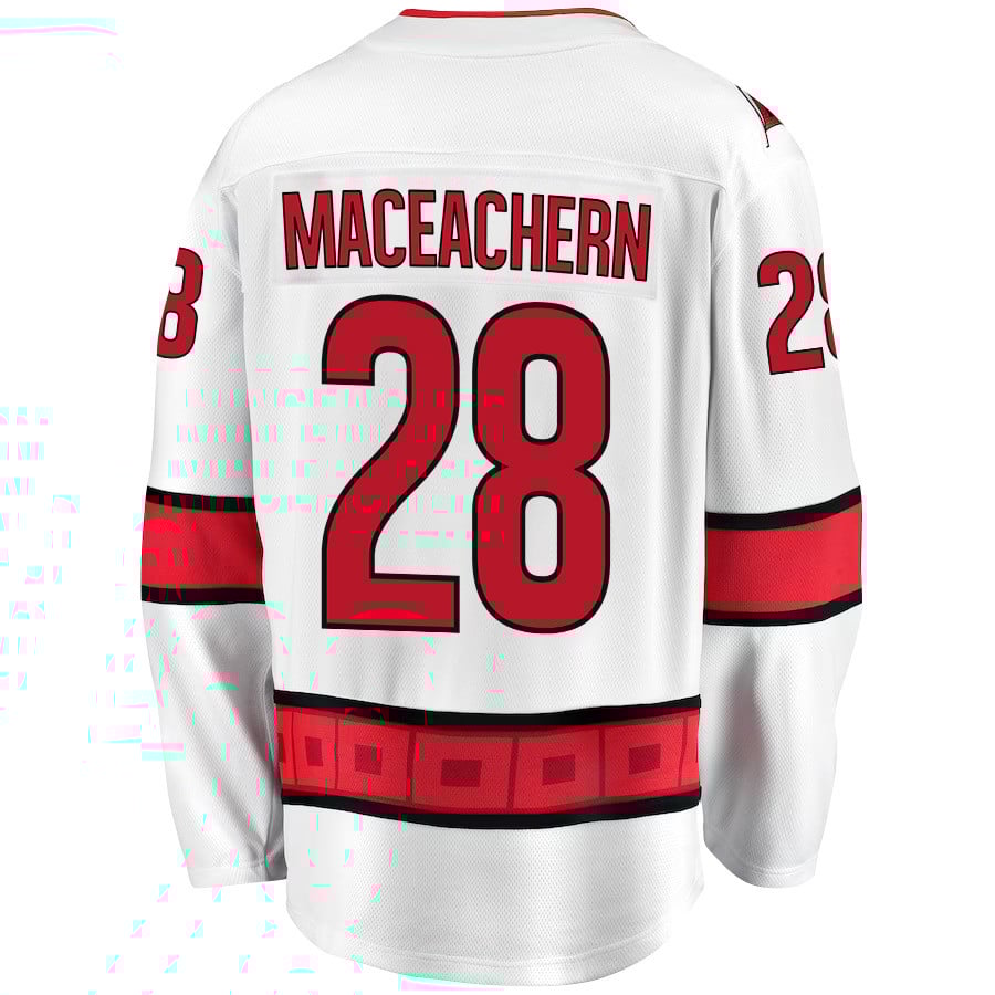 Alternative view of MacKenzie MacEachern 28 Carolina Hurricanes Stanley Cup 2023 Playoffs Patch Away Breakaway Men Jersey - White - JS373 