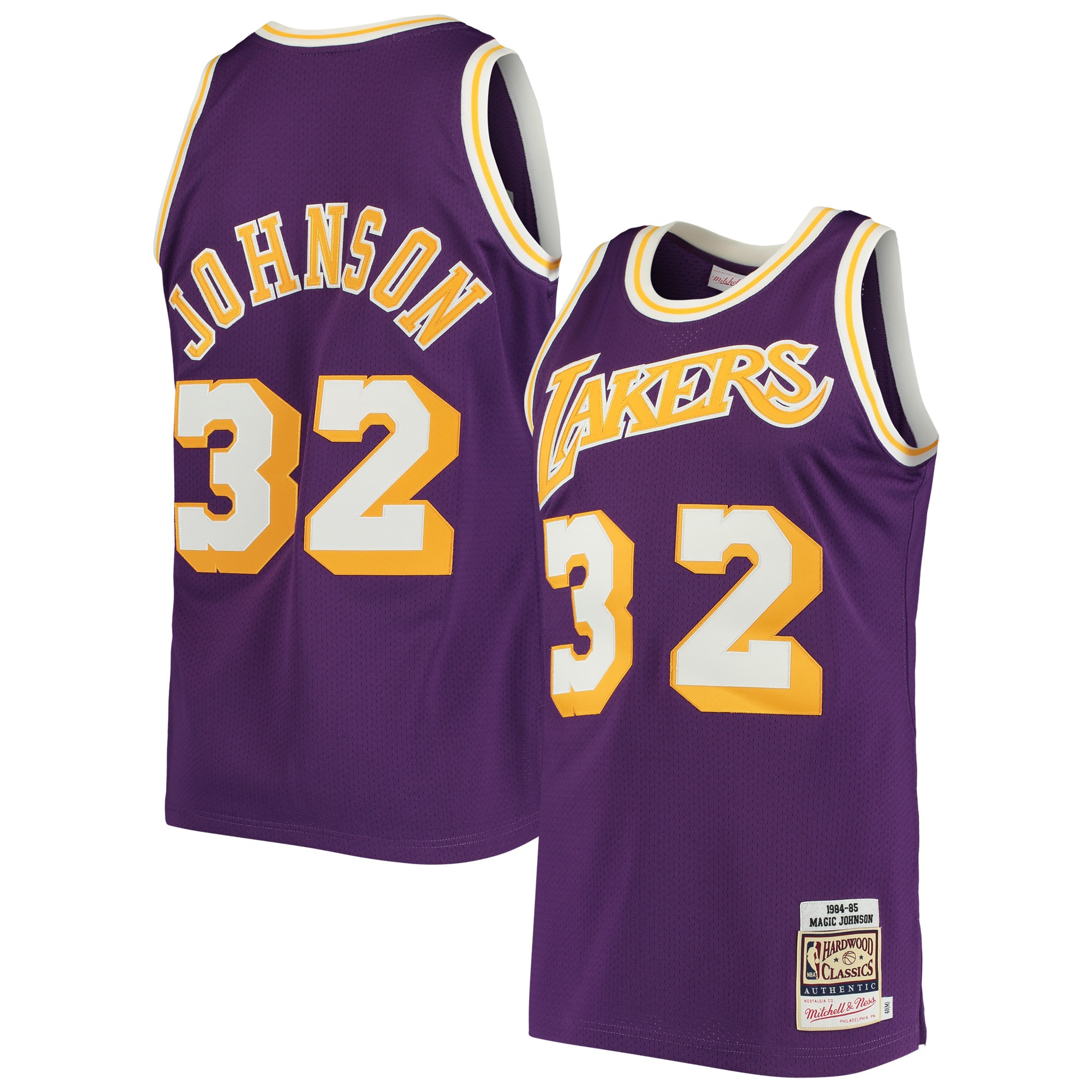 Alternative view of Magic Johnson Los Angeles Lakers Mitchell & Ness 1984 Hardwood Classics Authentic Jersey - Purple