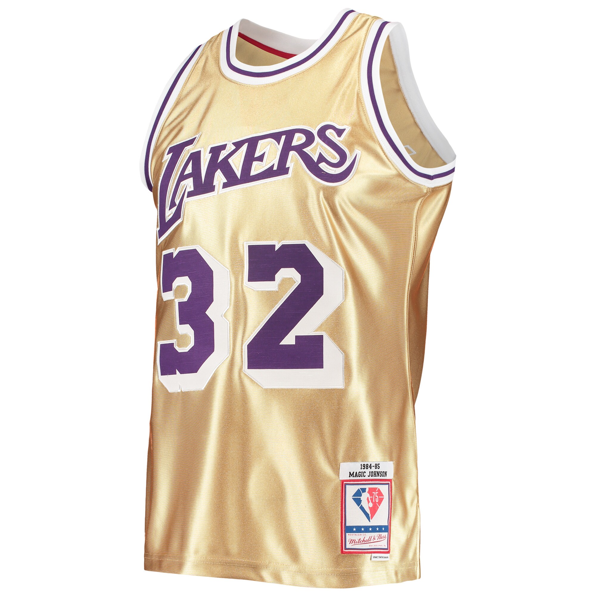 Alternative view of Magic Johnson Los Angeles Lakers Mitchell & Ness 75th Anniversary 1984/85 Hardwood Classics Swingman Jersey - Gold
