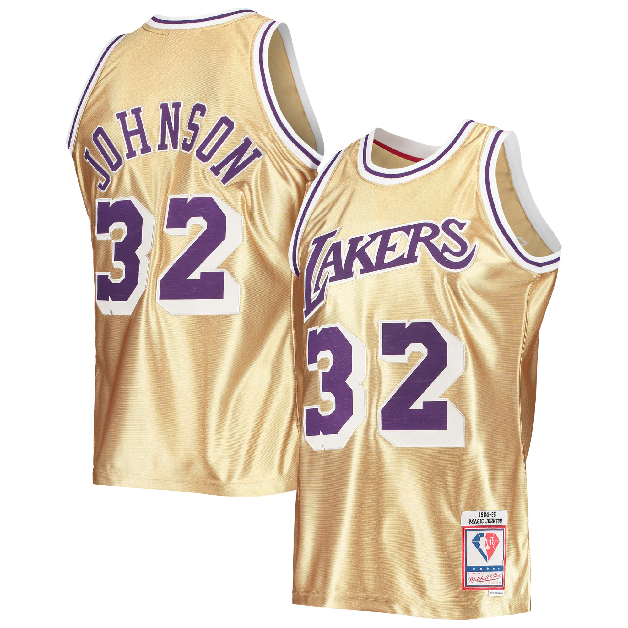 Alternative view of Magic Johnson Los Angeles Lakers Mitchell & Ness 75th Anniversary 1984/85 Hardwood Classics Swingman Jersey - Gold