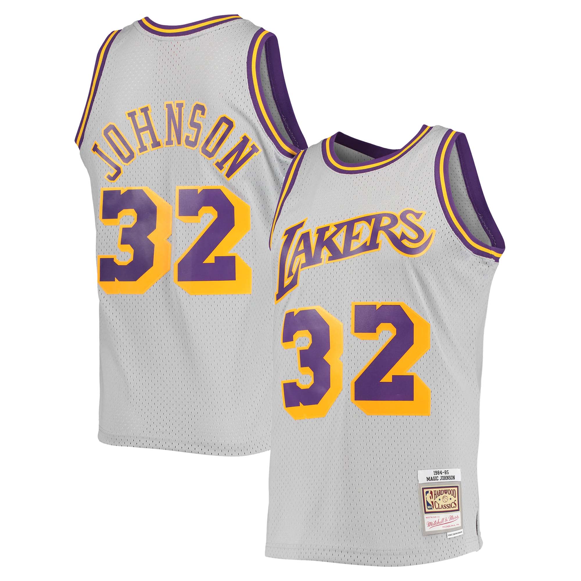 Alternative view of Magic Johnson Los Angeles Lakers Mitchell & Ness 1984-85 Hardwood Classics Reload 2.0 Throwback Swingman Jersey - Gray