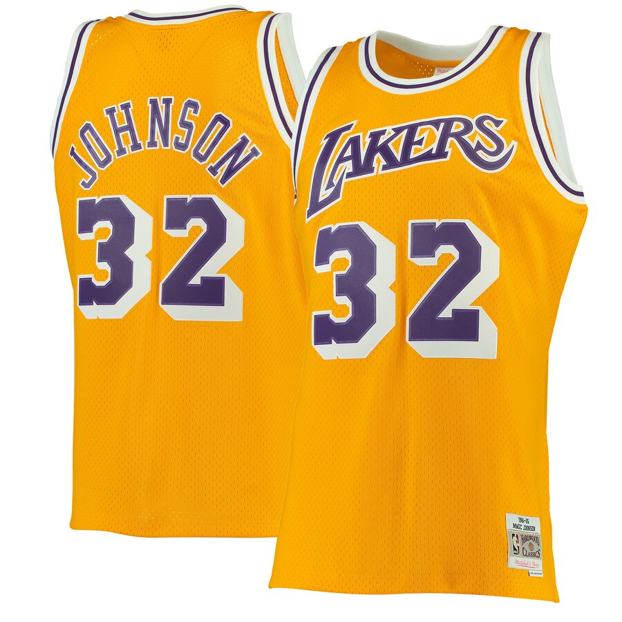 Magic Johnson Los Angeles Lakers Mitchell & Ness 1984-85 Hardwood Classics Swingman Jersey – Gold – Jsfangear Jersey Store