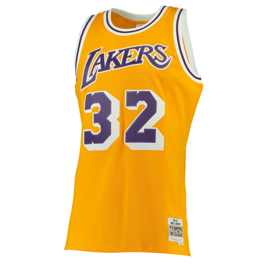 Alternative view of Magic Johnson Los Angeles Lakers Mitchell & Ness 1984-85 Hardwood Classics Swingman Jersey – Gold – Jsfangear Jersey Store
