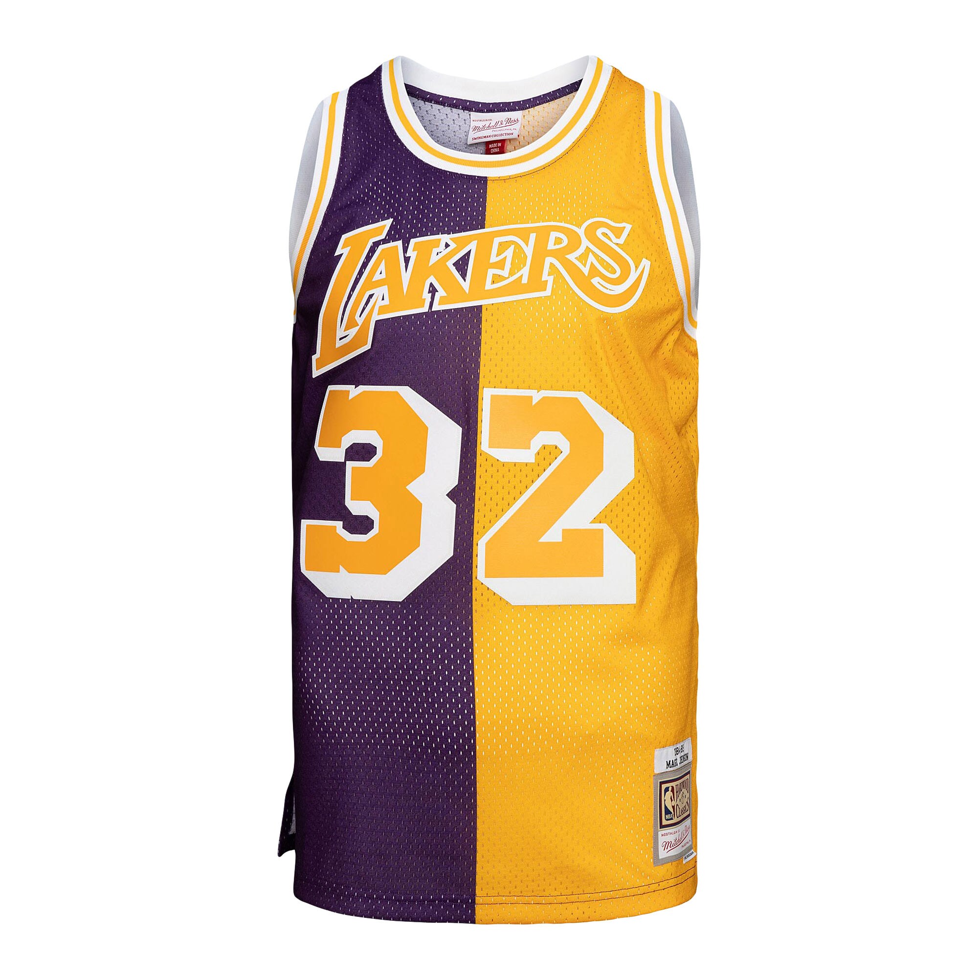 Alternative view of Magic Johnson Los Angeles Lakers Mitchell & Ness Big & Tall Hardwood Classics 1984/85 Split Swingman Jersey - Purple/gold