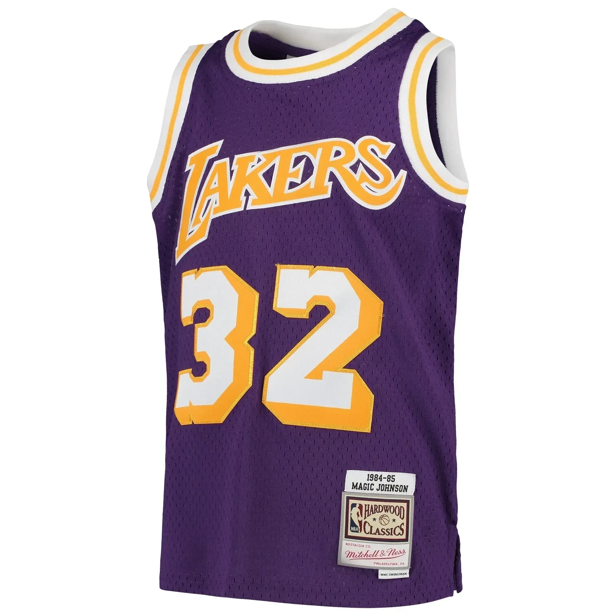 Alternative view of Magic Johnson Los Angeles Lakers Mitchell & Ness Youth 1984-85 Hardwood Classics Swingman Throwback Jersey - Purple - JS332 