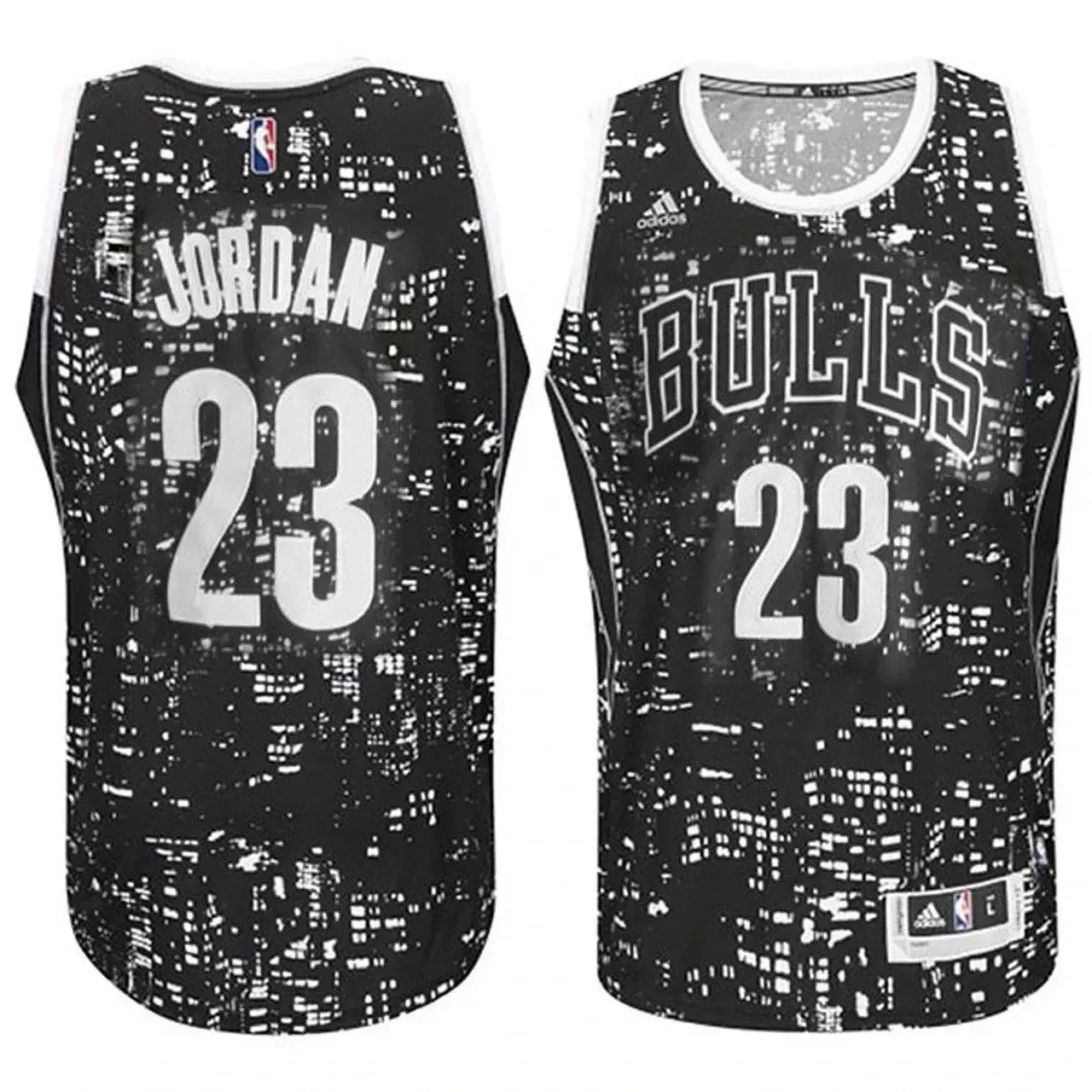 Male Chicago Bulls 23 Michael Jordan City Lights Black Swingman Jersey - JS725 
