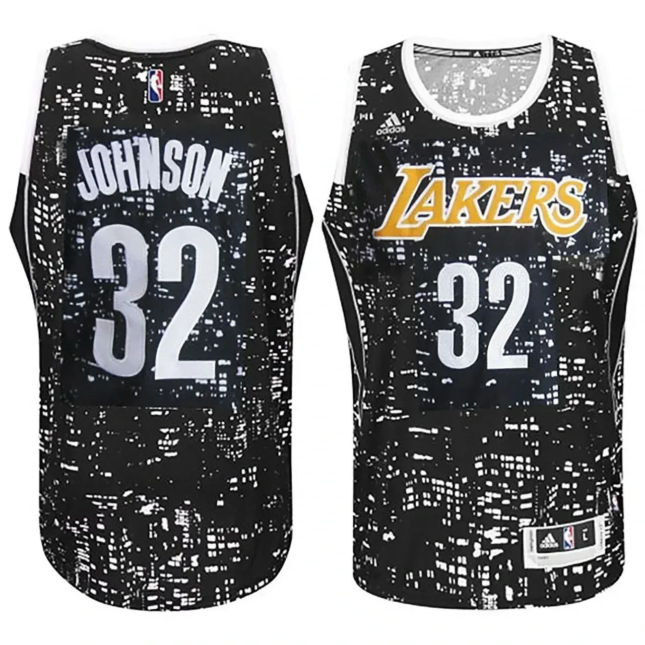 Male Los Angeles Lakers 32 Earvin Johnson City Lights Black Swingman Jersey - JS895 