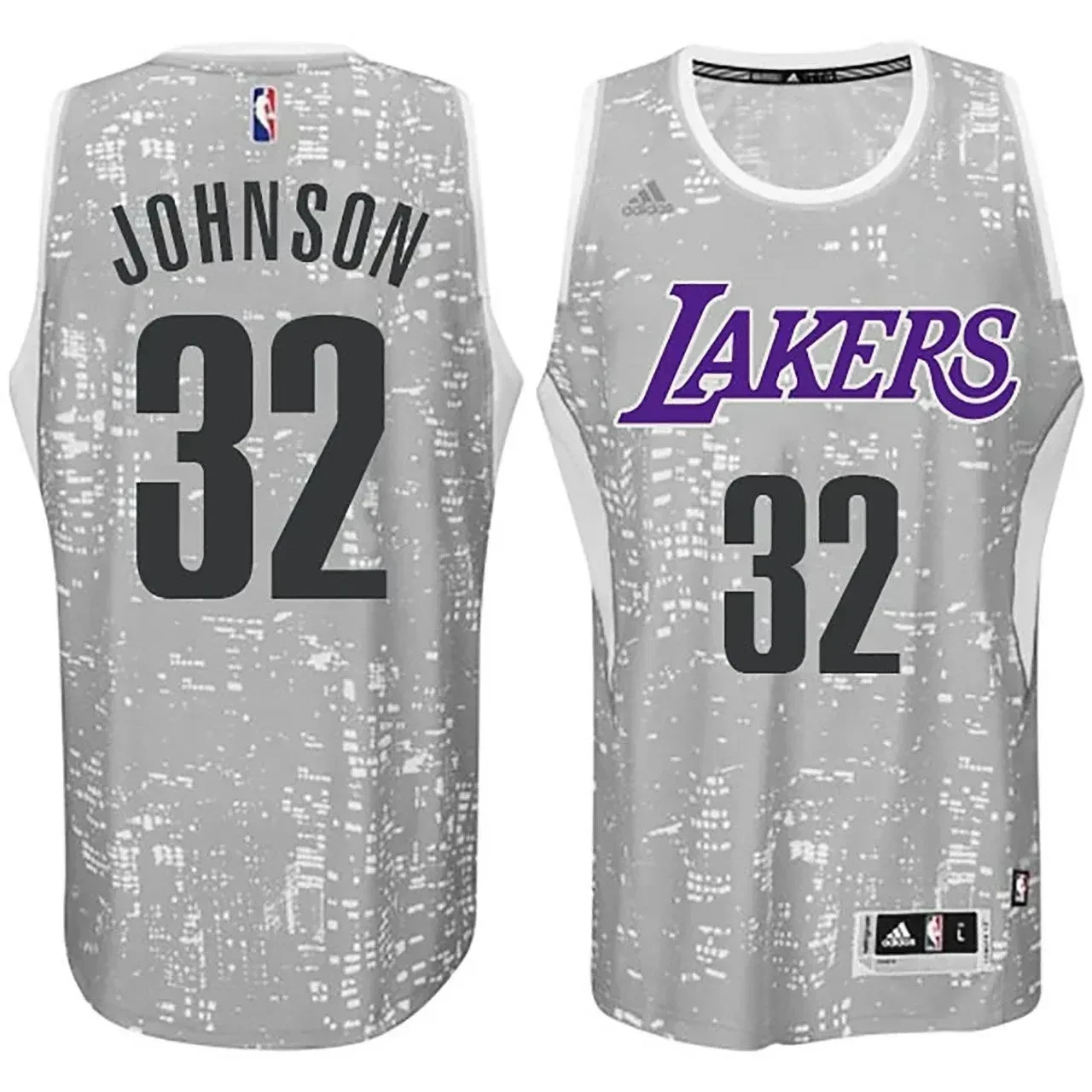 Male Los Angeles Lakers 32 Earvin Johnson City Lights Gray Swingman Jersey - JS460 