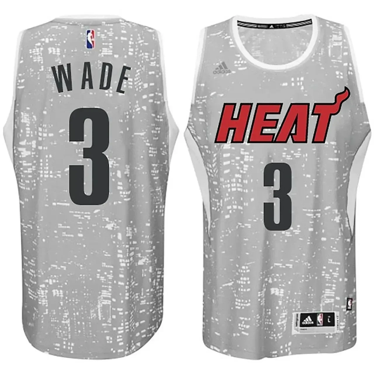 Male Miami Heat 3 Dwyane Wade City Lights Gray Swingman Jersey - JS456 