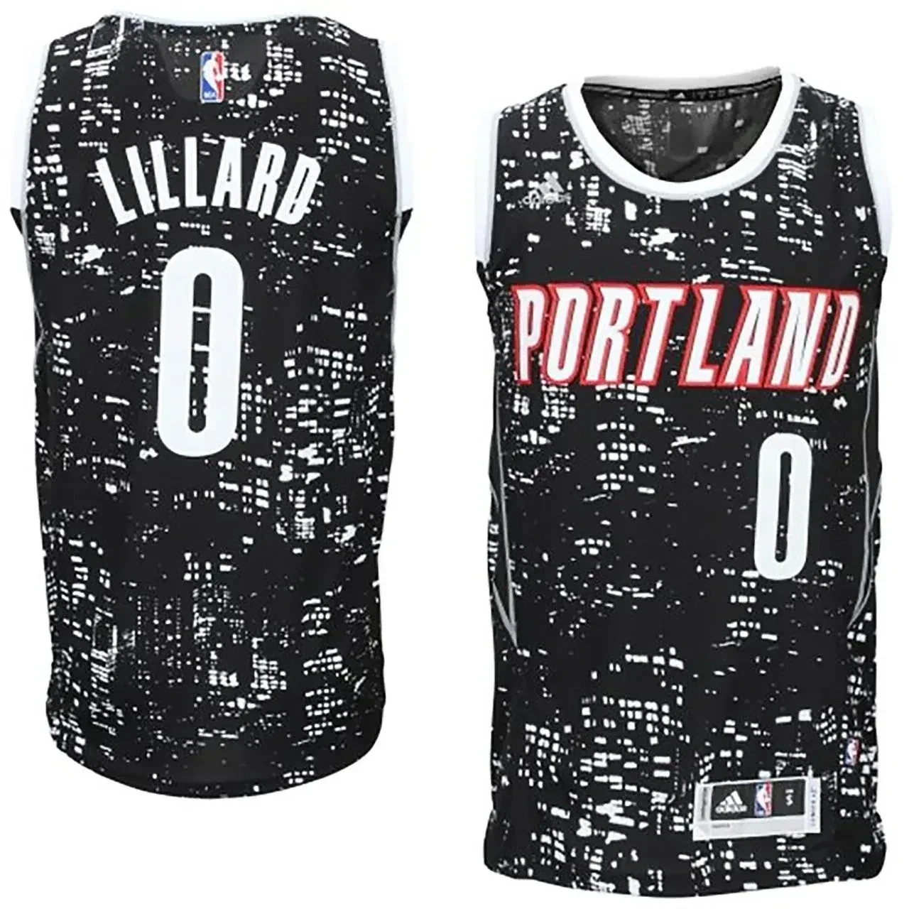 Male Portland Trail Blazers 0 Damian Lillard Black City Lights Fashion Swingman Jersey - JS492 