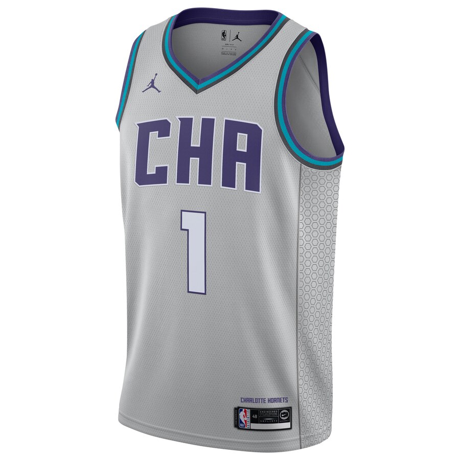 Alternative view of Malik Monk Charlotte Hornets Jordan Brand 2019/20 Finished City Edition Swingman Jersey - Gray