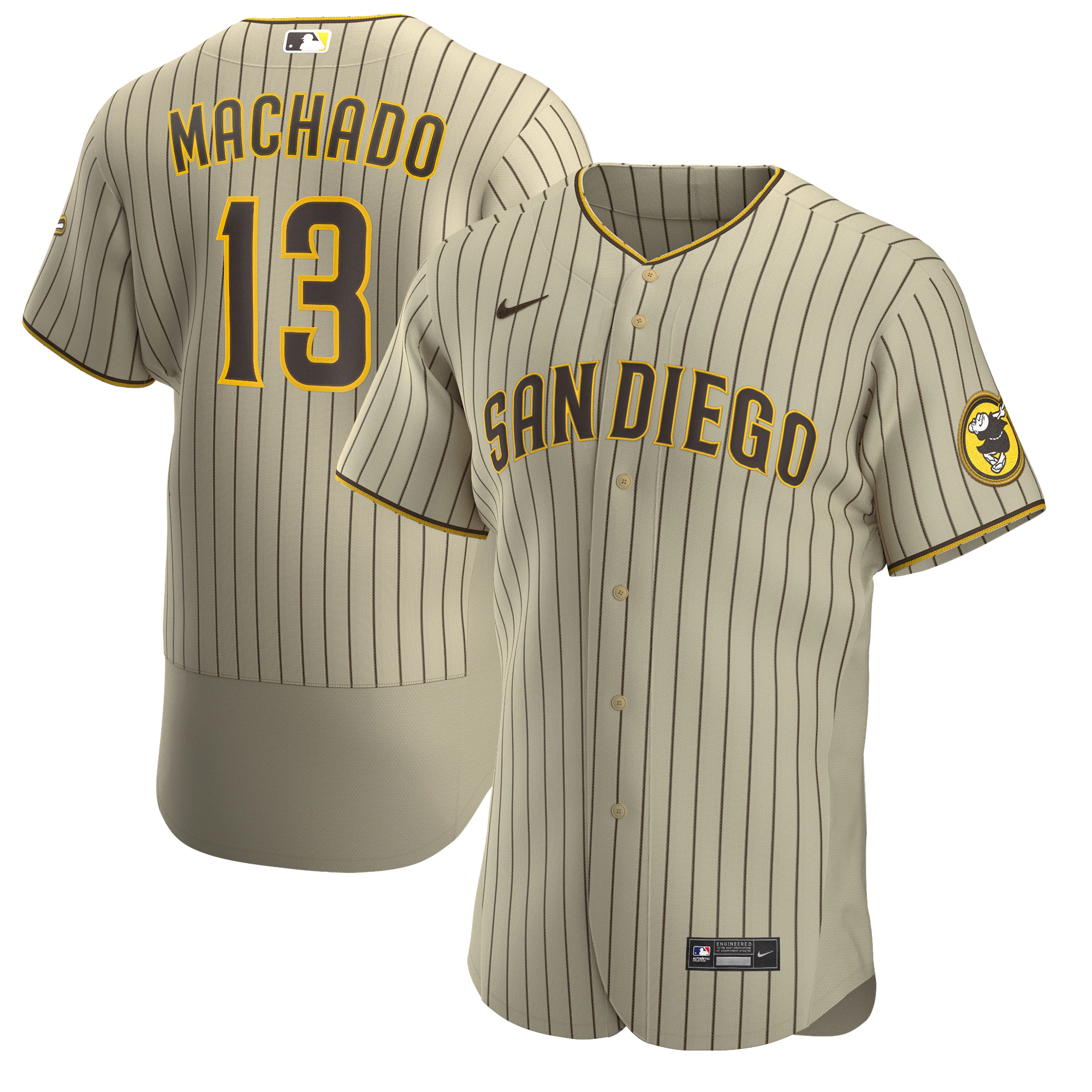 Alternative view of Manny Machado San Diego Padres Alternate Authentic Player Jersey – Tan/brown