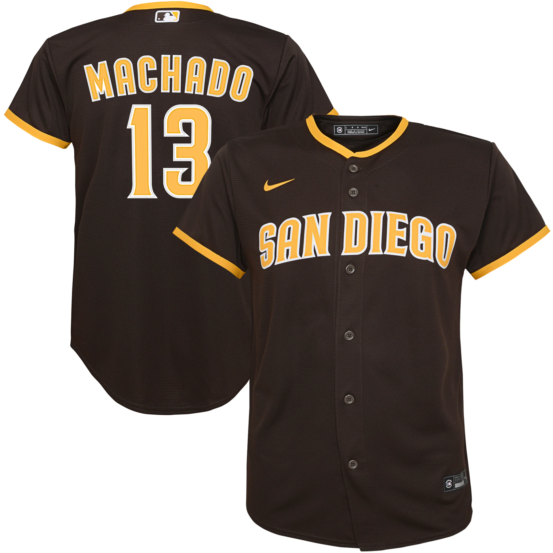 Alternative view of Manny Machado San Diego Padres Youth Alternate Replica Player Jersey - Brown