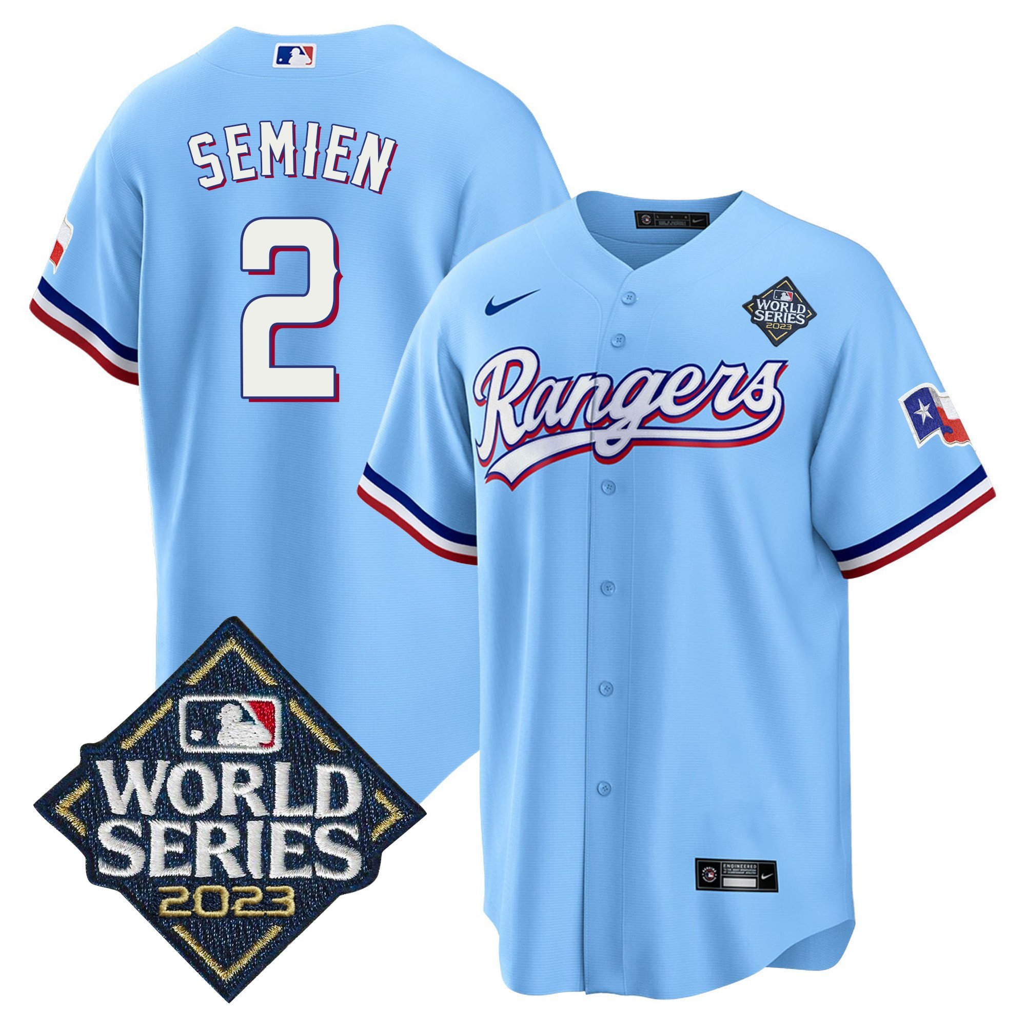 Marcus Semien 2 Texas Rangers 2023 World Series Stitched Baseball Jersey - Blue - JS604 