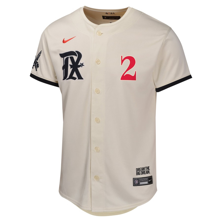 Alternative view of Marcus Semien 2 Texas Rangers City Connect Limited YOUTH Jersey - Natural - JS224 
