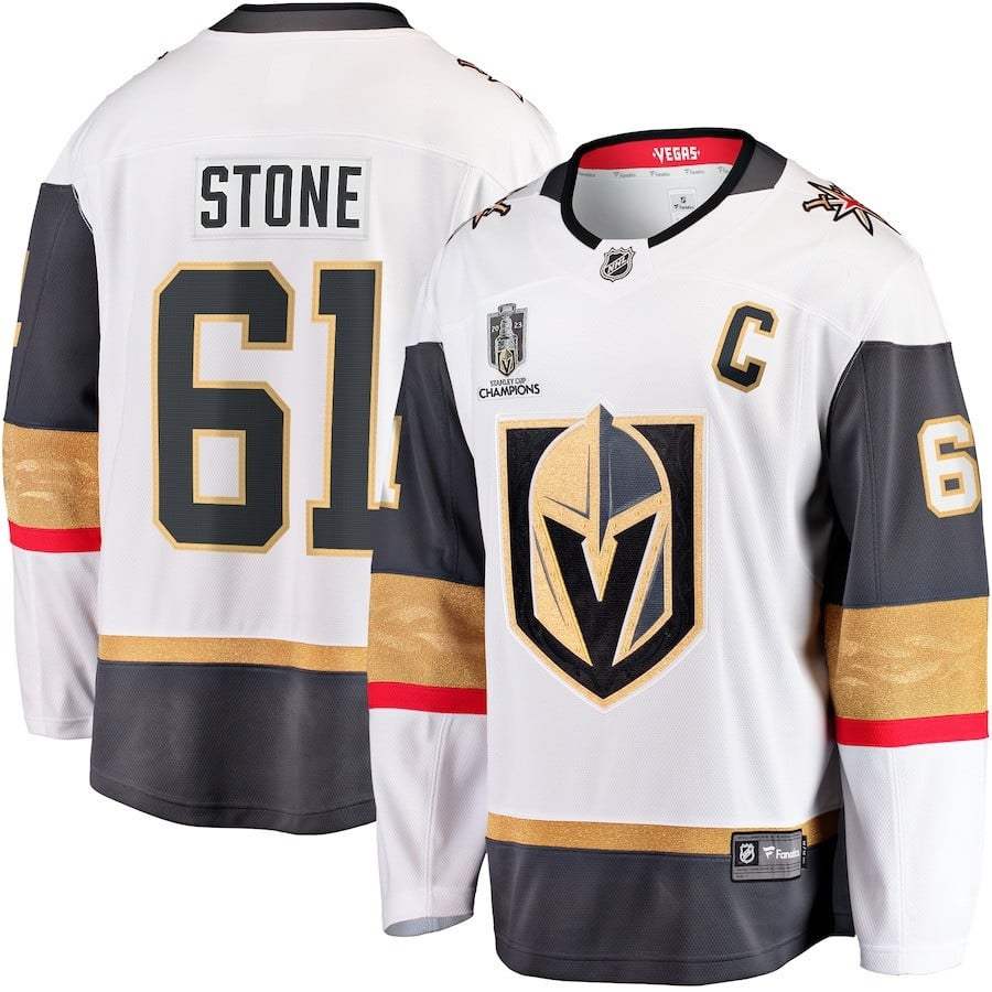 Mark Stone 61 Vegas Golden Knights 2023 Stanley Cup Champions Patch Away Breakaway Player Jersey - White - JS589 