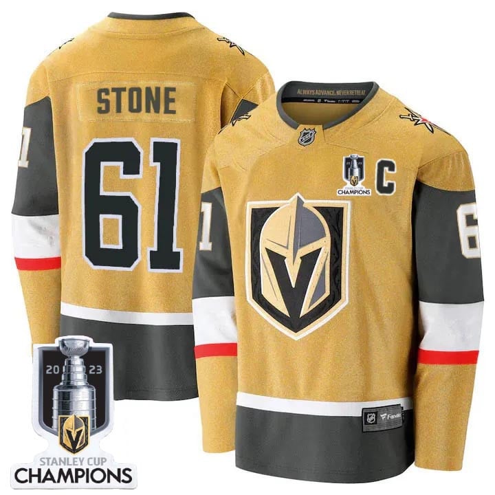 Mark Stone 61 Vegas Golden Knights 2023 Stanley Cup Champions Patch Breakaway Home Jersey - Gold - JS968 