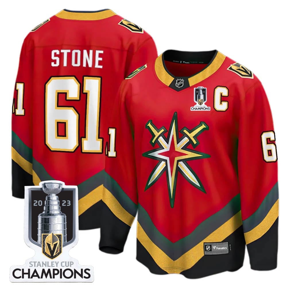 Mark Stone 61 Vegas Golden Knights 2023 Stanley Cup Champions Patch Reverse Editon Jersey - Red - JS546 